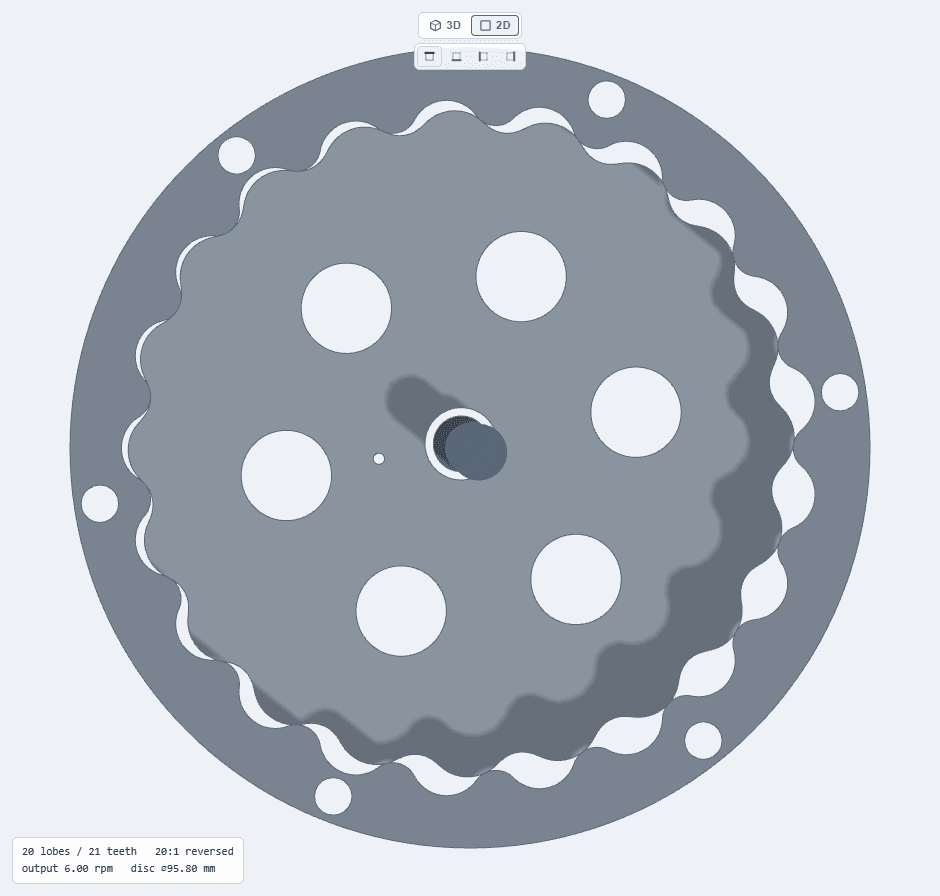 Real GearSuite 2D top view of a cycloidal drive