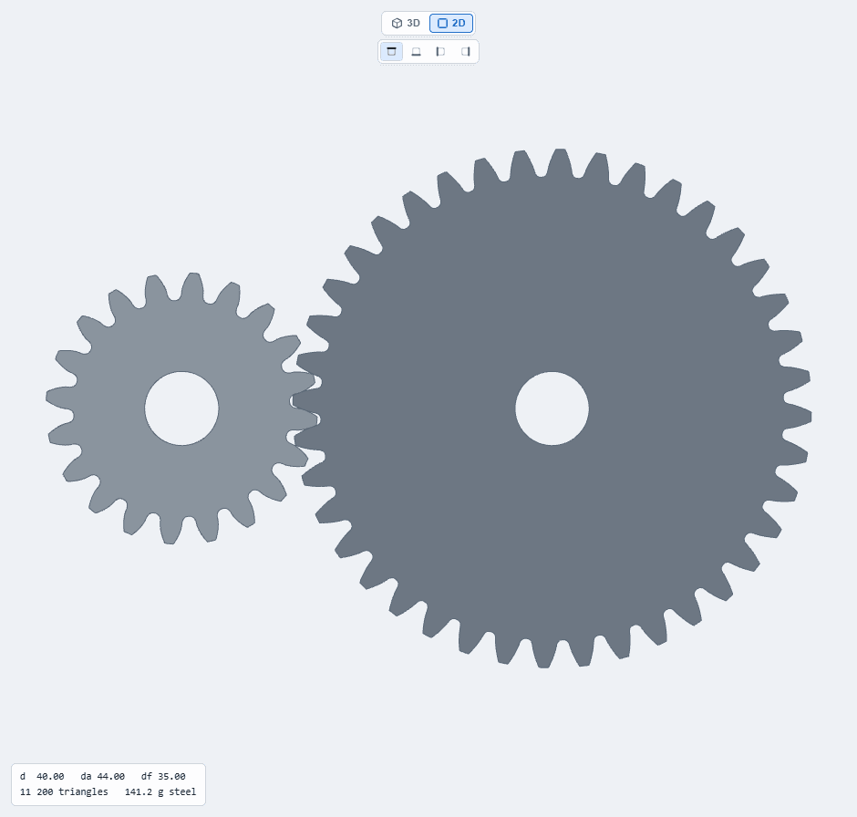 Real GearSuite 2D top view of a spur gear pair