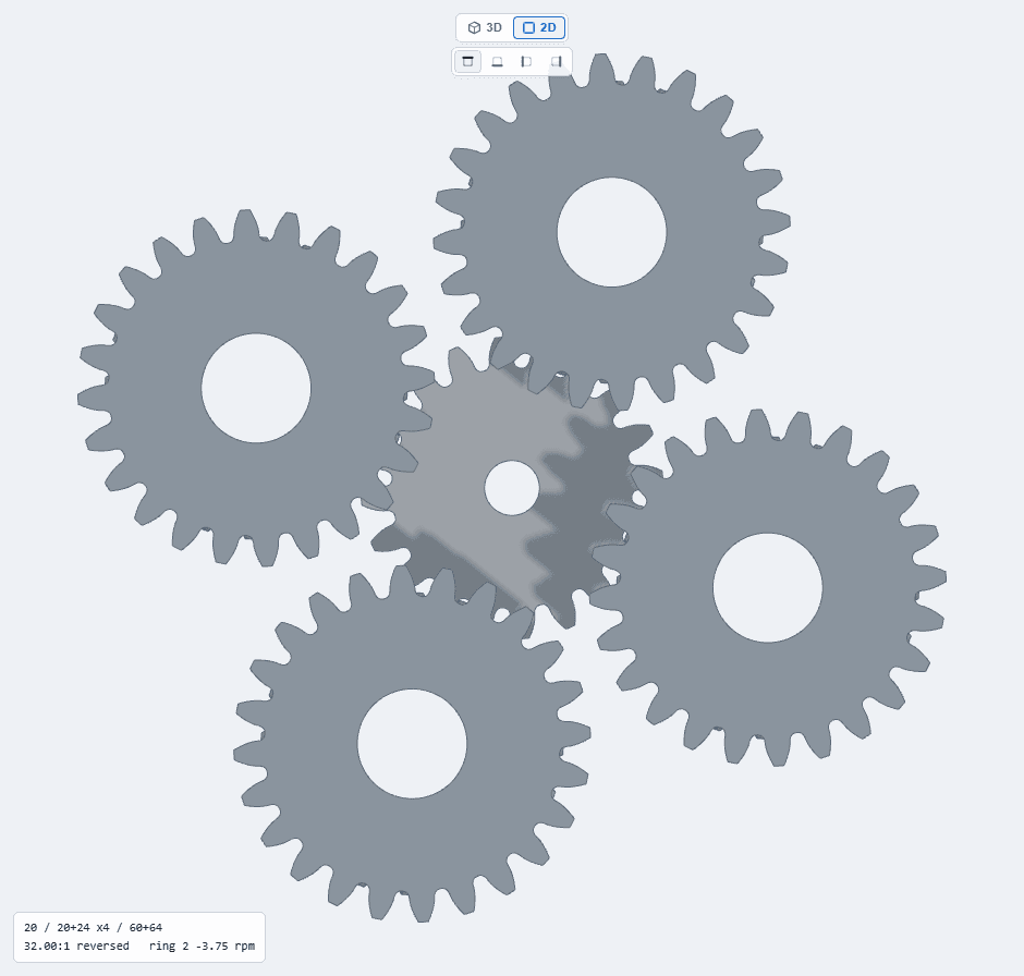 Real GearSuite 2D top view of a planetary gear train